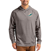 Miami Dolphins Cutter & Buck Adapt Historic Knit Recycled Raglan Pullover Hoodie - Heather Gray - NFL