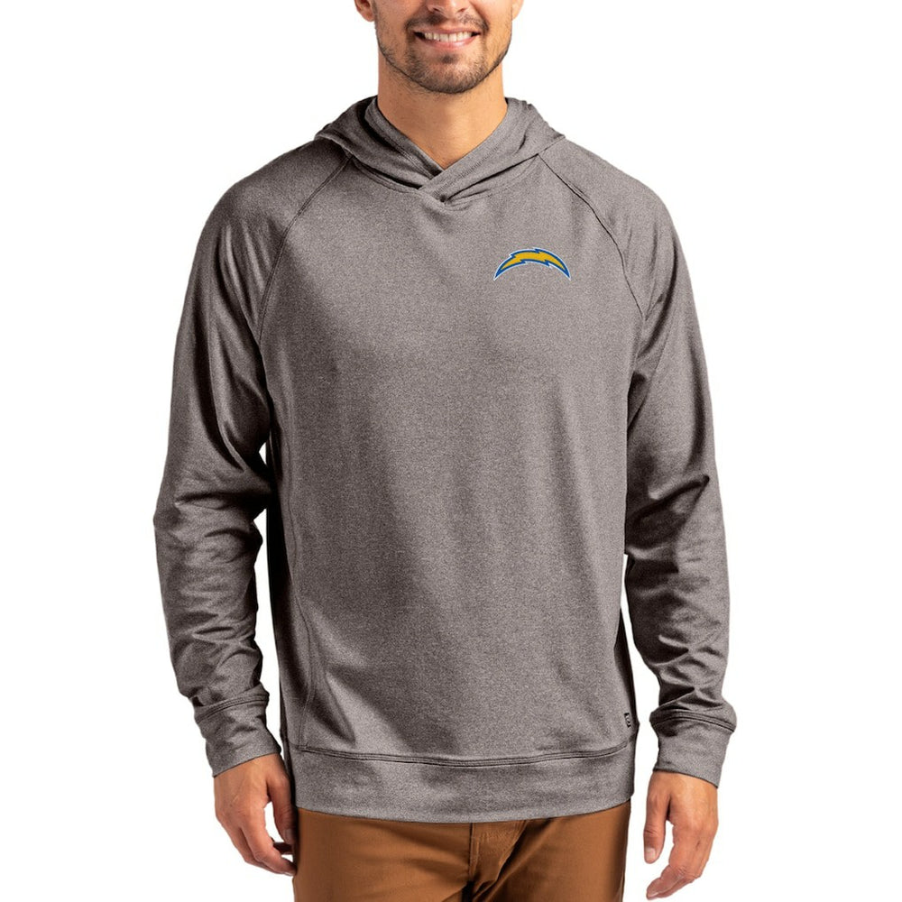 Los Angeles Chargers Cutter & Buck Adapt Knit Recycled Raglan Pullover Hoodie - Heather Gray - NFL