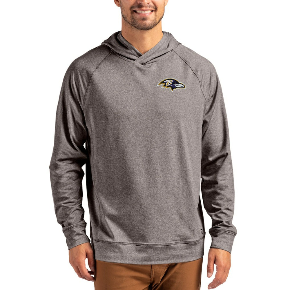 Baltimore Ravens Cutter & Buck Adapt Knit Recycled Raglan Pullover Hoodie - Heather Gray - NFL