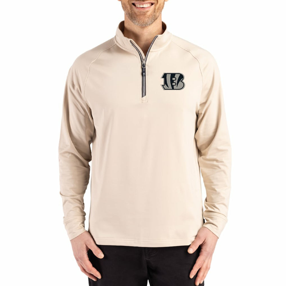 Cincinnati Bengals Cutter & Buck Adapt Eco Knit Stretch Recycled Quarter-Zip Pullover - Tan - NFL