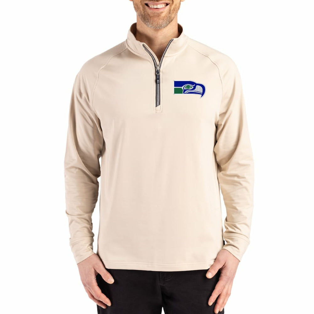 Seattle Seahawks Cutter & Buck Adapt Eco Knit Stretch Recycled Quarter-Zip Pullover - Tan - NFL