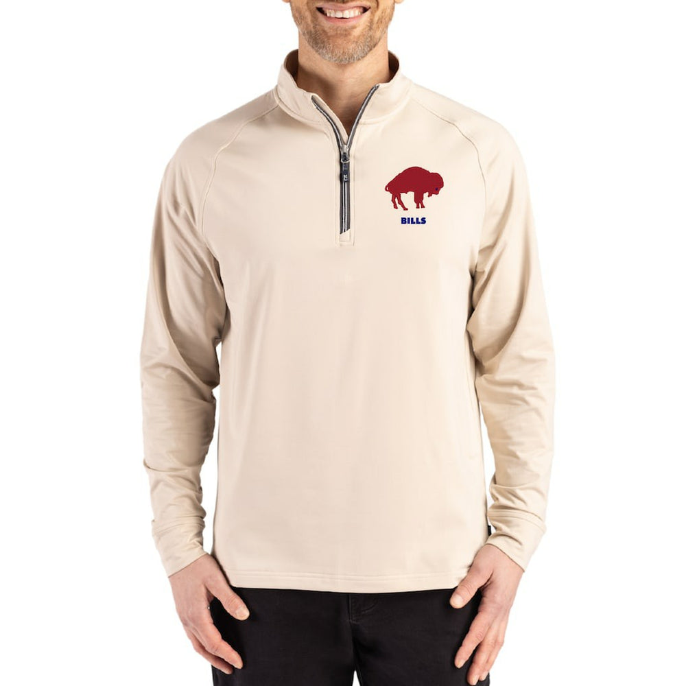 Buffalo Bills Cutter & Buck Throwback Logo Adapt Eco Knit Stretch Recycled Quarter-Zip Pullover - Tan - NFL