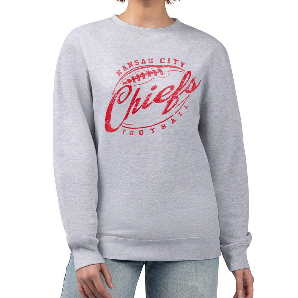 Kansas City Chiefs G-III 4Her by Carl Banks Women's Distressed Graphics Fleece Pullover Sweatshirt - Gray - NFL
