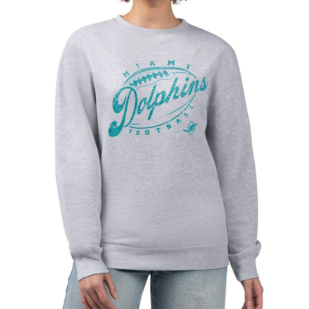 Miami Dolphins G-III 4Her by Carl Banks Women's Distressed Graphics Fleece Pullover Sweatshirt - Gray - NFL