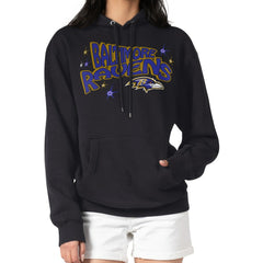 Baltimore Ravens Starter Women's Fireworks Fleece Pullover Hoodie - Black - NFL