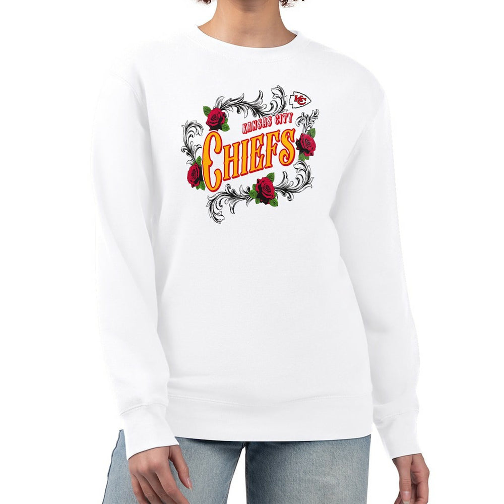 Kansas City Chiefs G-III 4Her by Carl Banks Women's Roses Fleece Tri-Blend Pullover Sweatshirt - White - NFL