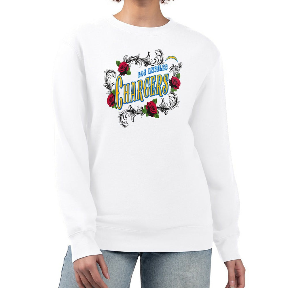 Los Angeles Chargers G-III 4Her by Carl Banks Women's Roses Fleece Tri-Blend Pullover Sweatshirt - White - NFL