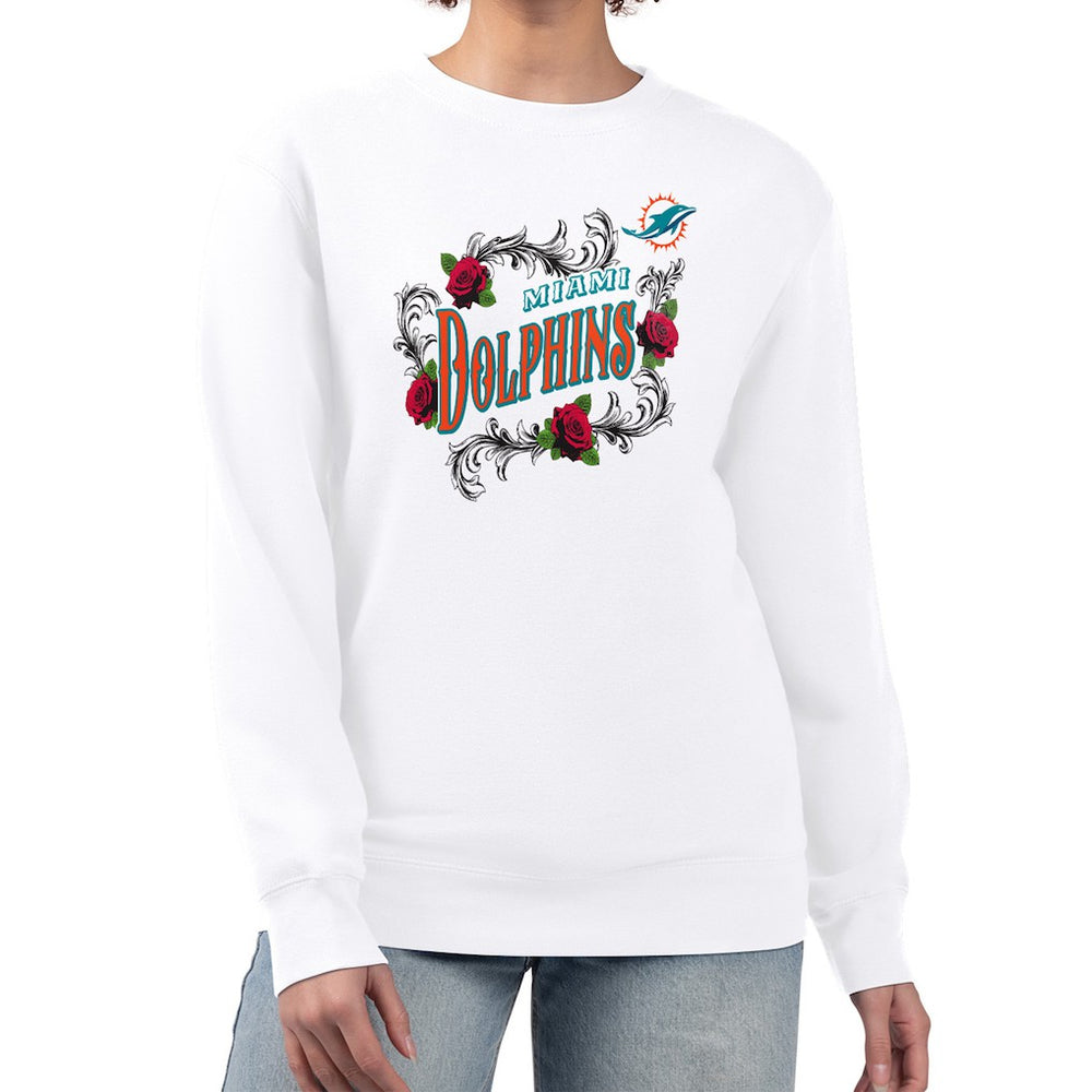 Miami Dolphins G-III 4Her by Carl Banks Women's Roses Fleece Tri-Blend Pullover Sweatshirt - White - NFL