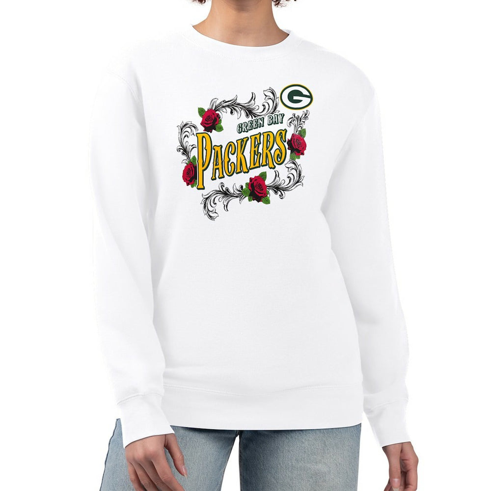 Green Bay Packers G-III 4Her by Carl Banks Women's Roses Fleece Tri-Blend Pullover Sweatshirt - White - NFL