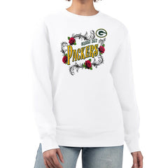 Green Bay Packers G-III 4Her by Carl Banks Women's Roses Fleece Tri-Blend Pullover Sweatshirt - White - NFL