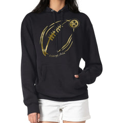Pittsburgh Steelers G-III 4Her by Carl Banks Women's Metallic Print Football Sketch Fleece Pullover Hoodie - Black - NFL