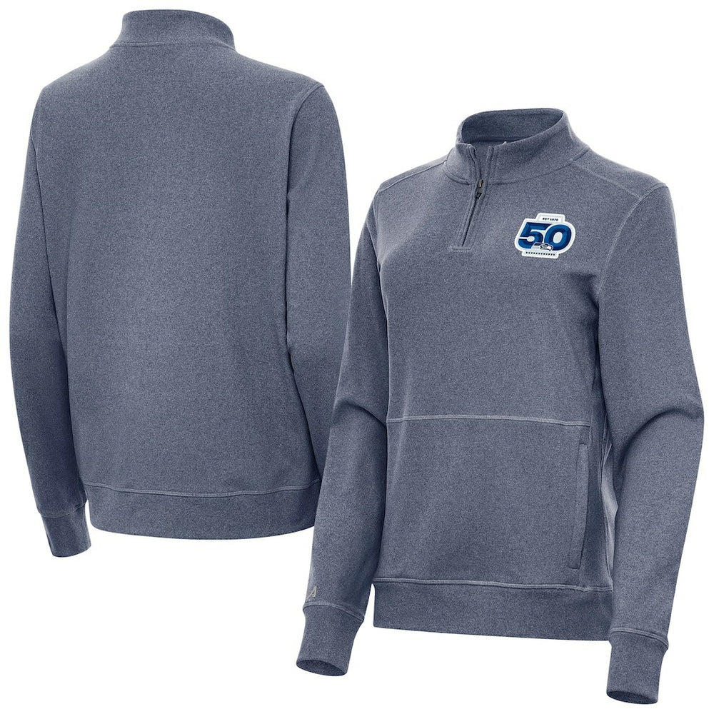 Seattle Seahawks Antigua Women's 50th Season Crush Quarter-Zip Pullover - Heather Navy - NFL