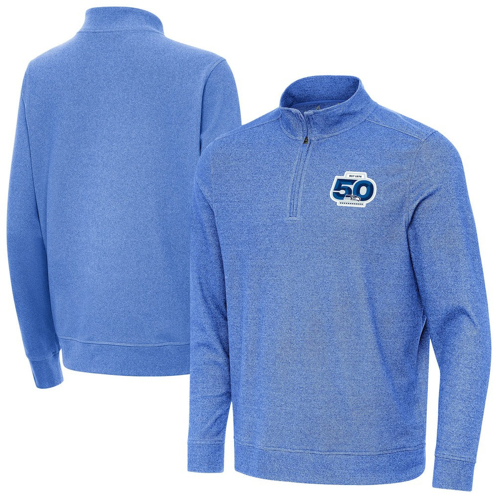 Seattle Seahawks Antigua 50th Season Subtle Quarter-Zip Pullover - Heather Royal - NFL