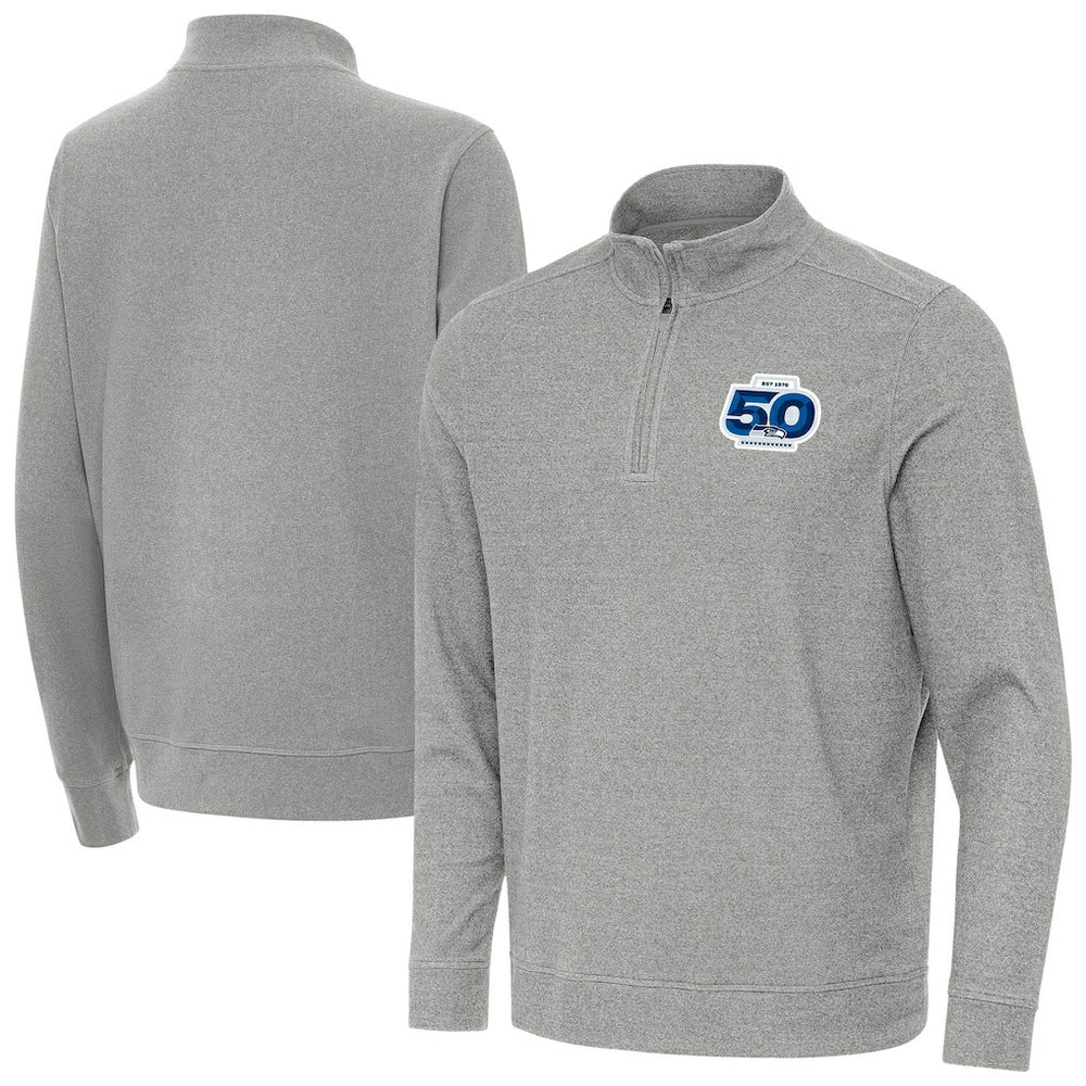 Seattle Seahawks Antigua 50th Season Subtle Quarter-Zip Pullover - Heather Gray - NFL