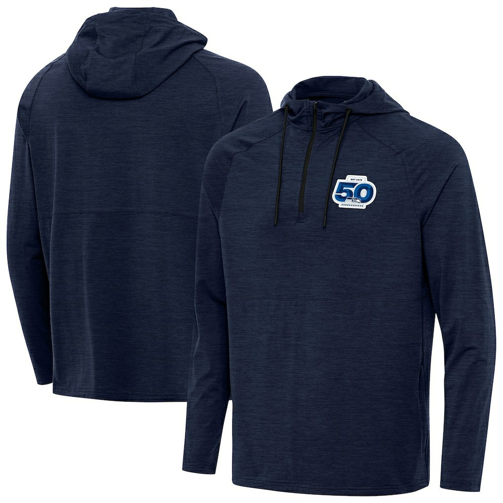 Seattle Seahawks Antigua 50th Season Spikes Raglan Quarter-Zip Hoodie - College Navy - NFL