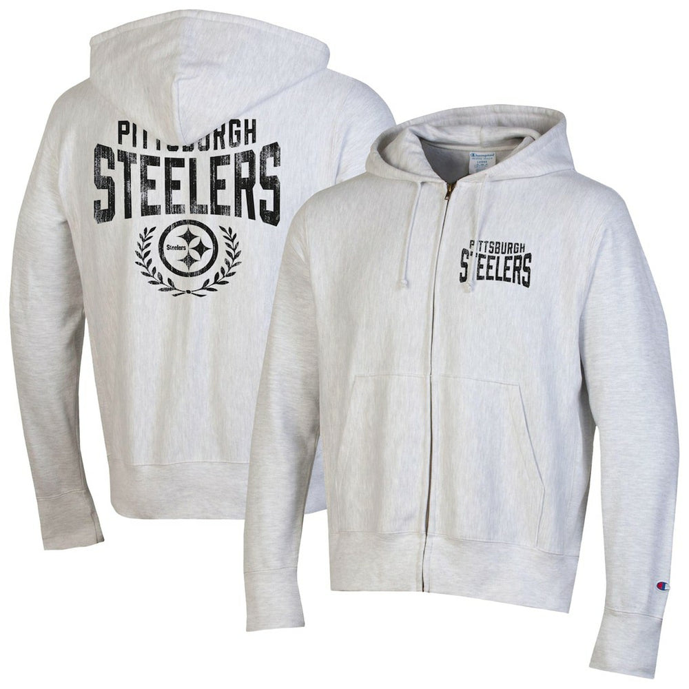 Pittsburgh Steelers Champion Reverse Weave Full-Zip Hoodie - Heather Gray - NFL