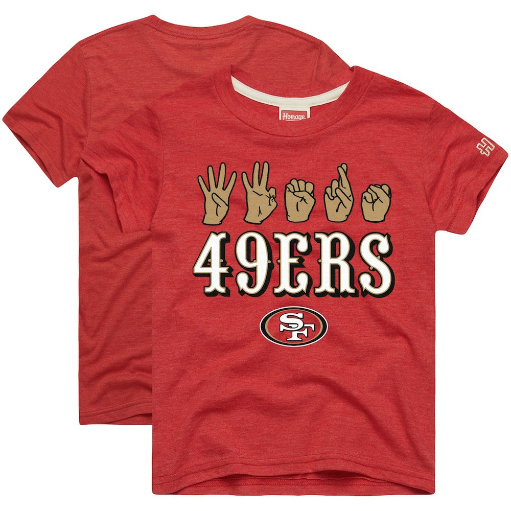 San Francisco 49ers Homage Youth Love Sign x ASL 2.0 Tri-Blend T-Shirt - Scarlet - NFL