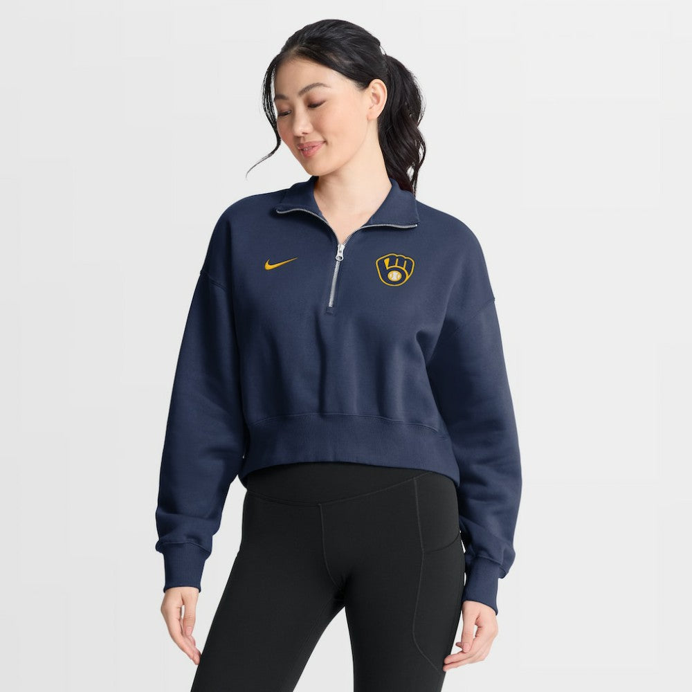 Milwaukee Brewers Nike Women's Primetime Phoenix Fleece Half-Zip Sweatshirt Outlet
