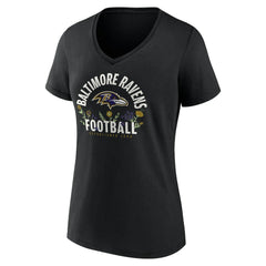 Lamar Jackson Baltimore Ravens Women's Floral Name & Number V-Neck T-Shirt - Black - NFL