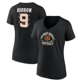Joe Burrow Cincinnati Bengals Women's Floral Name & Number V-Neck T-Shirt - Black - NFL