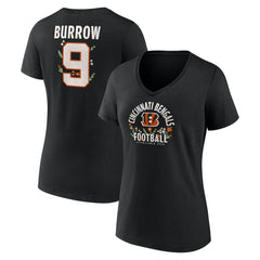 Joe Burrow Cincinnati Bengals Women's Floral Name & Number V-Neck T-Shirt - Black - NFL