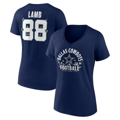 CeeDee Lamb Dallas Cowboys Women's Floral Name & Number V-Neck T-Shirt - Navy - NFL