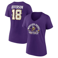Justin Jefferson Minnesota Vikings Women's Floral Name & Number V-Neck T-Shirt - Purple - NFL