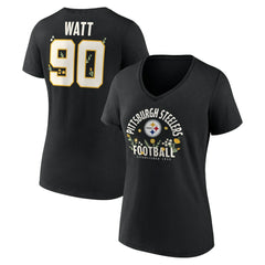 T.J. Watt Pittsburgh Steelers Women's Floral Name & Number V-Neck T-Shirt - Black - NFL