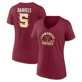 Jayden Daniels Washington Commanders Women's Floral Name & Number V-Neck T-Shirt - Garnet - NFL