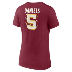 Jayden Daniels Washington Commanders Women's Floral Name & Number V-Neck T-Shirt - Garnet - NFL