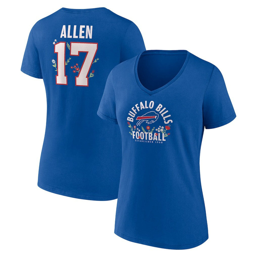 Josh Allen Buffalo Bills Women's Floral Name & Number V-Neck T-Shirt - Royal - NFL