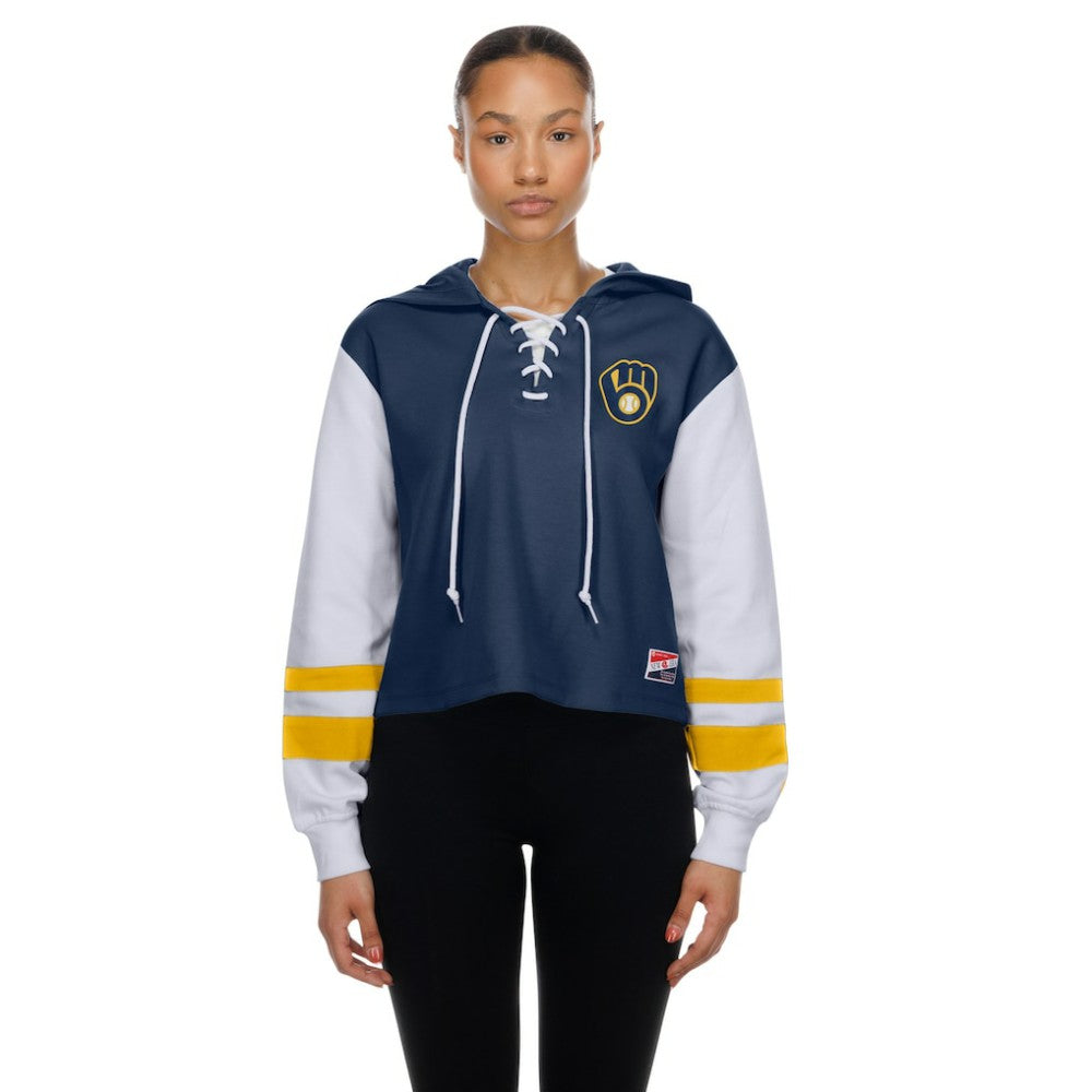 Milwaukee Brewers New Era Women's Boxy Lace-Up Hoodie Near Me