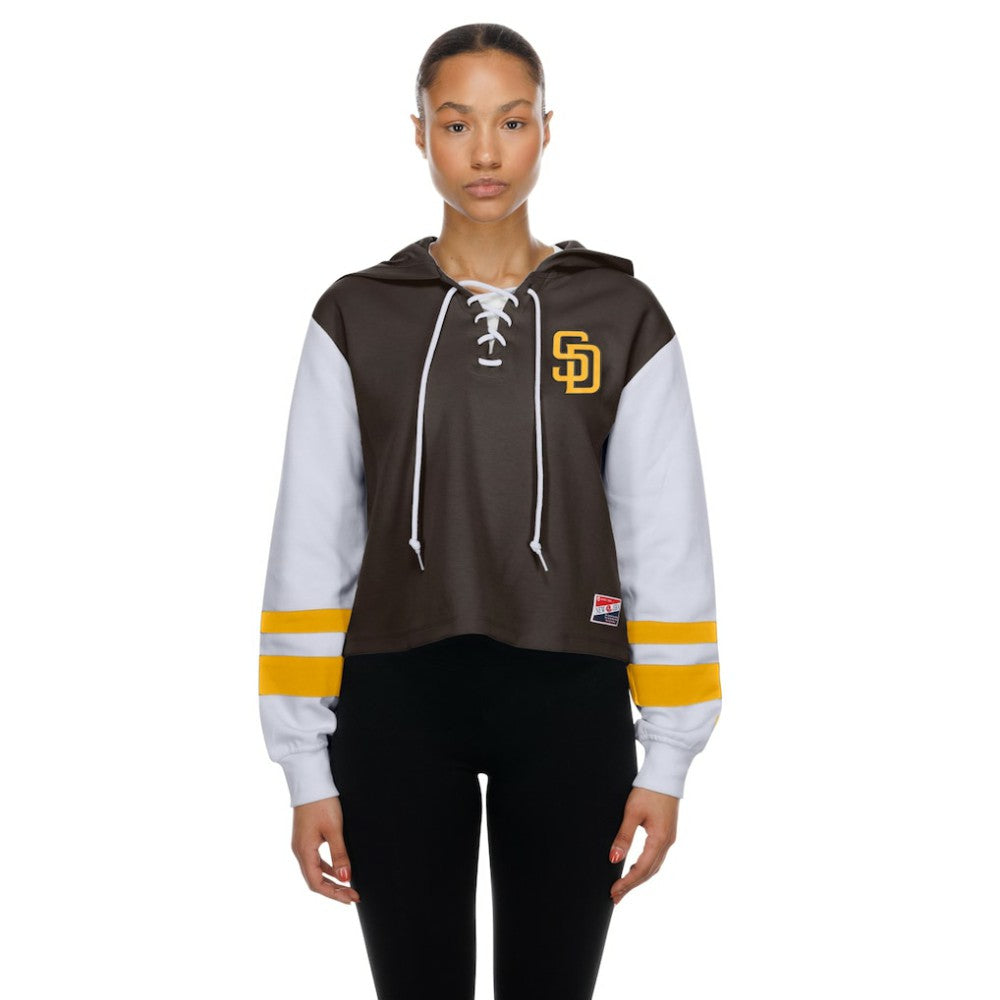 San Diego Padres New Era Women's Boxy Lace-Up Hoodie Outlet
