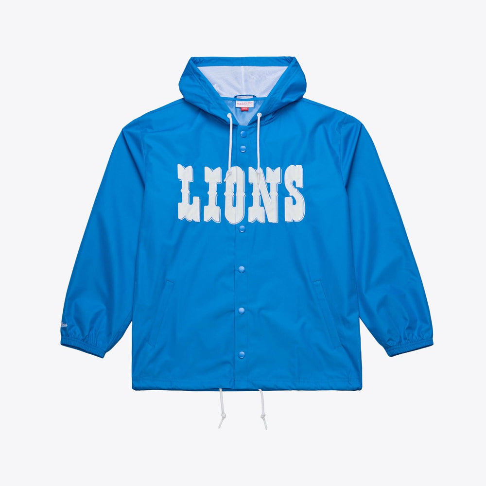 Detroit Lions Coaches Full-Snap Hooded Windbreaker Jacket - Blue - Mitchell & Ness