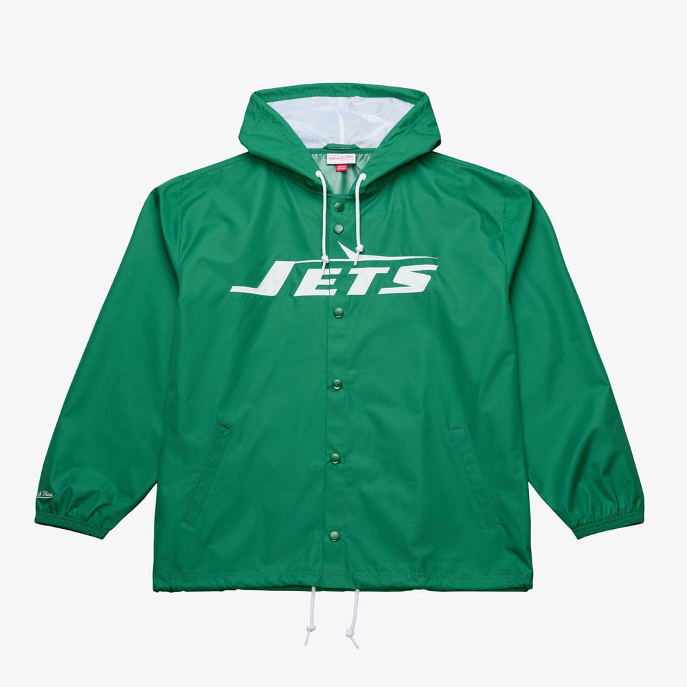 New York Jets Coaches Full-Snap Hooded Windbreaker Jacket - Green - Mitchell & Ness