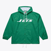 New York Jets Coaches Full-Snap Hooded Windbreaker Jacket - Green - Mitchell & Ness