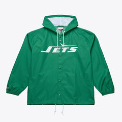 New York Jets Coaches Full-Snap Hooded Windbreaker Jacket - Green - Mitchell & Ness