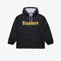Pittsburgh Steelers Coaches Full-Snap Hooded Windbreaker Jacket - Black - Mitchell & Ness