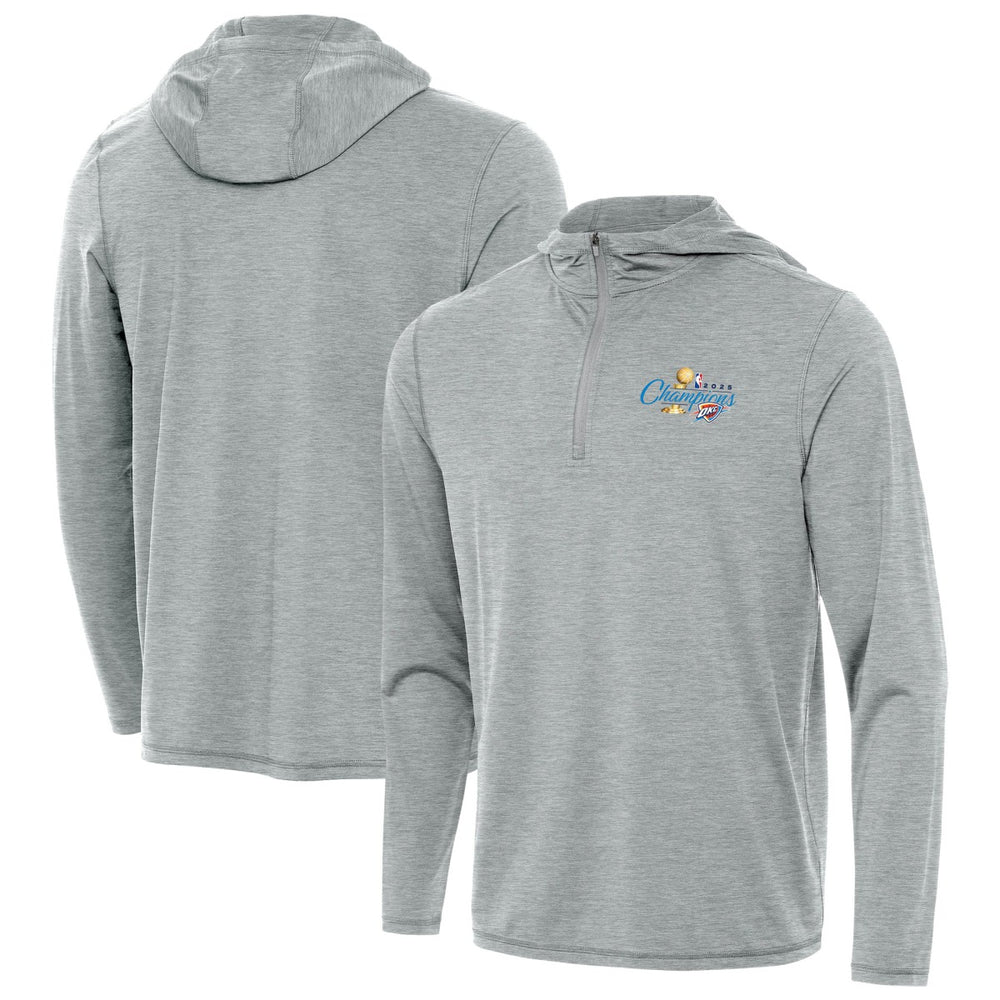 Oklahoma City Thunder Antigua 2025 NBA Finals Champions Tidy Quarter-Zip Hoodie Heather Gray