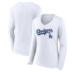 Los Angeles Dodgers Women's Team Lockup Long Sleeve V-Neck T-Shirt Discount