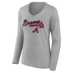Atlanta Braves Women's Team Lockup Long Sleeve V-Neck T-Shirt Sale
