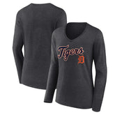 Detroit Tigers Women's Team Lockup Long Sleeve V-Neck T-Shirt Discount