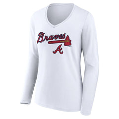 Atlanta Braves Women's Team Lockup Long Sleeve V-Neck T-Shirt for sale