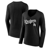 Los Angeles Dodgers Women's Team Lockup Long Sleeve V-Neck T-Shirt Sale