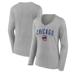 Chicago Cubs Women's Team Lockup Long Sleeve V-Neck T-Shirt Sale