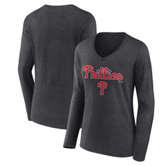 Philadelphia Phillies Women's Team Lockup Long Sleeve V-Neck T-Shirt Outlet