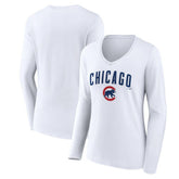 Chicago Cubs Women's Team Lockup Long Sleeve V-Neck T-Shirt Sale
