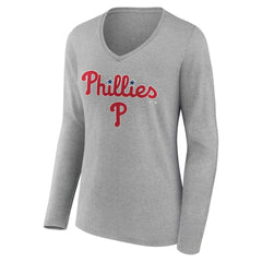 Philadelphia Phillies Women's Team Lockup Long Sleeve V-Neck T-Shirt Discount