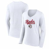 Cincinnati Reds Women's Team Lockup Long Sleeve V-Neck T-Shirt Sale