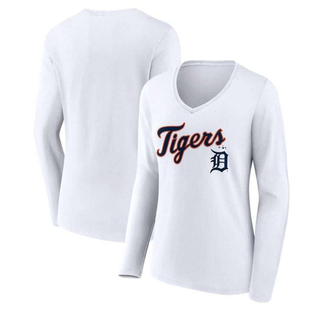 Detroit Tigers Women's Team Lockup Long Sleeve V-Neck T-Shirt for sale